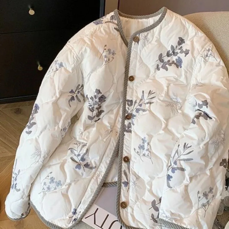 Vintage Floral Printed Cotton Coat Women's Clothing Trend Warm Autumn Winter Cotton-padded Jacket Light Thin Tops Long Sleeve 260923