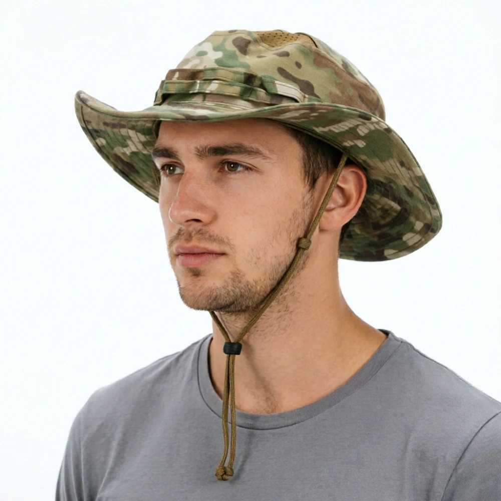 Camo Men's Bucket Hat Sunscreen Breathable Windproof Fisherman Hat For Outdoor Hiking Hunting Fishing Trips Z260922