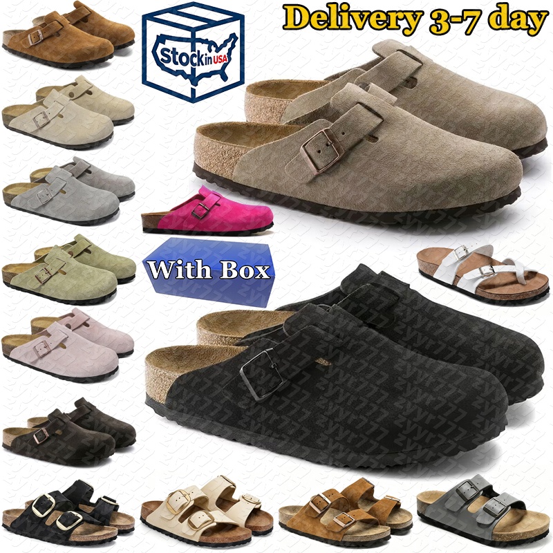 With box designer slides slippers men womens clogs suede leather sandals Taupe Black Sand Mocha mens stylish outdoor daily comfortable shoes sliders