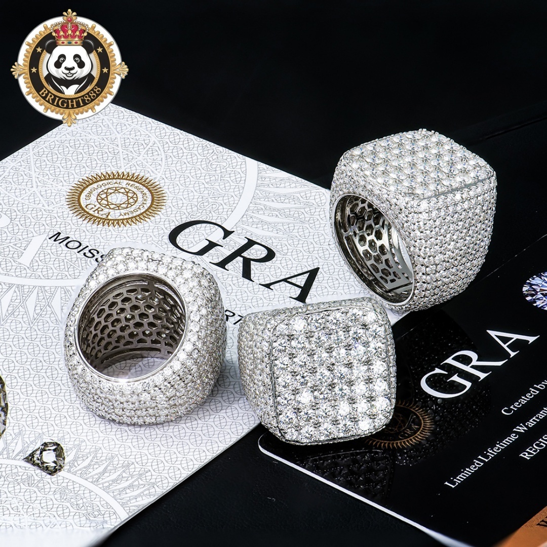 Hip Hop Custom Gra Certified Trending Pure S925 Sterling Silver Jewelry Mossanite Moissanite Diamond Iced Out Cuban Ring for Men