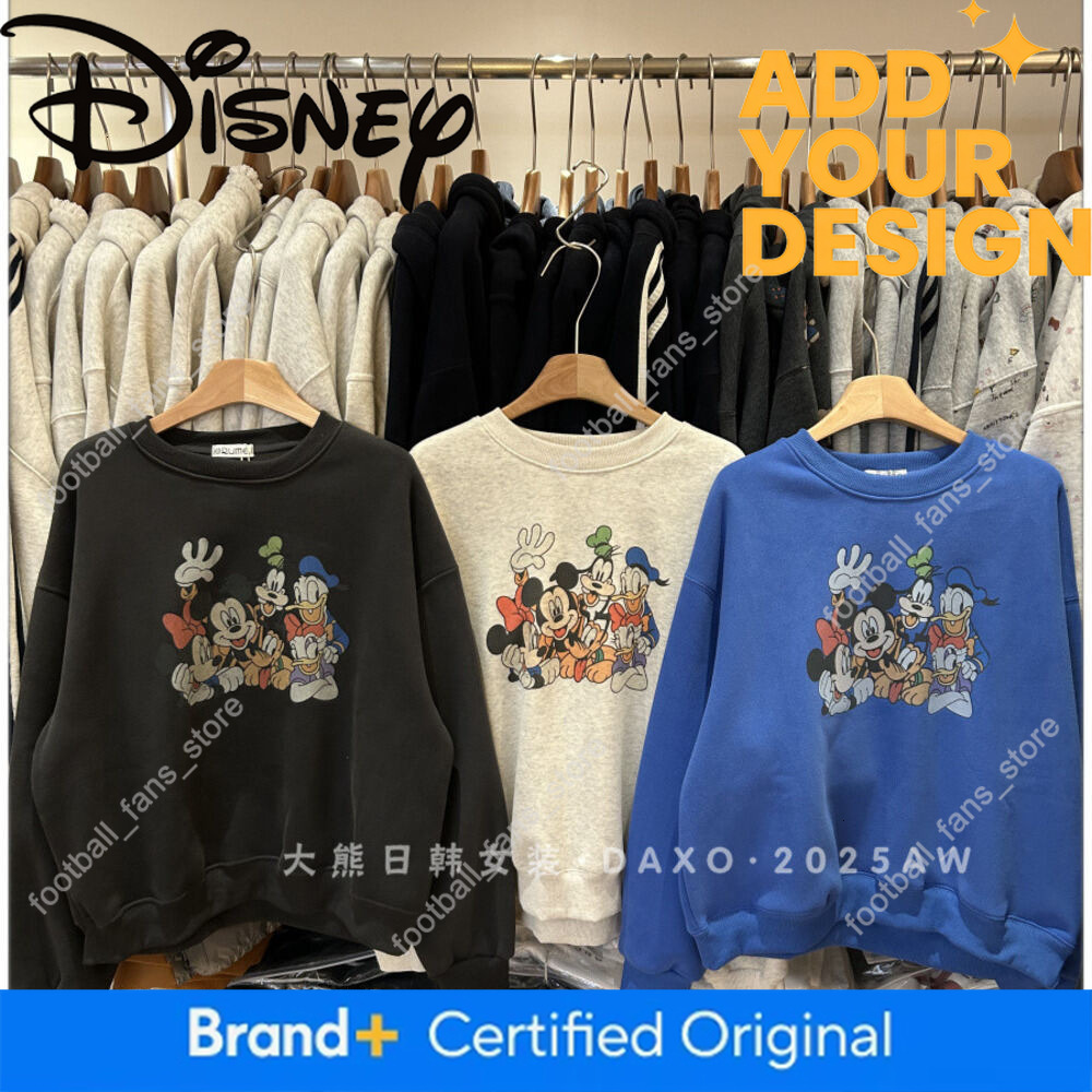 Korean Dongdaemun Sweatshirt 25 Autumn/Winter Fleece-Lined Thickened New Round Neck Cute Cartoon Goofy Mickey Print Women's Trendy 2 1