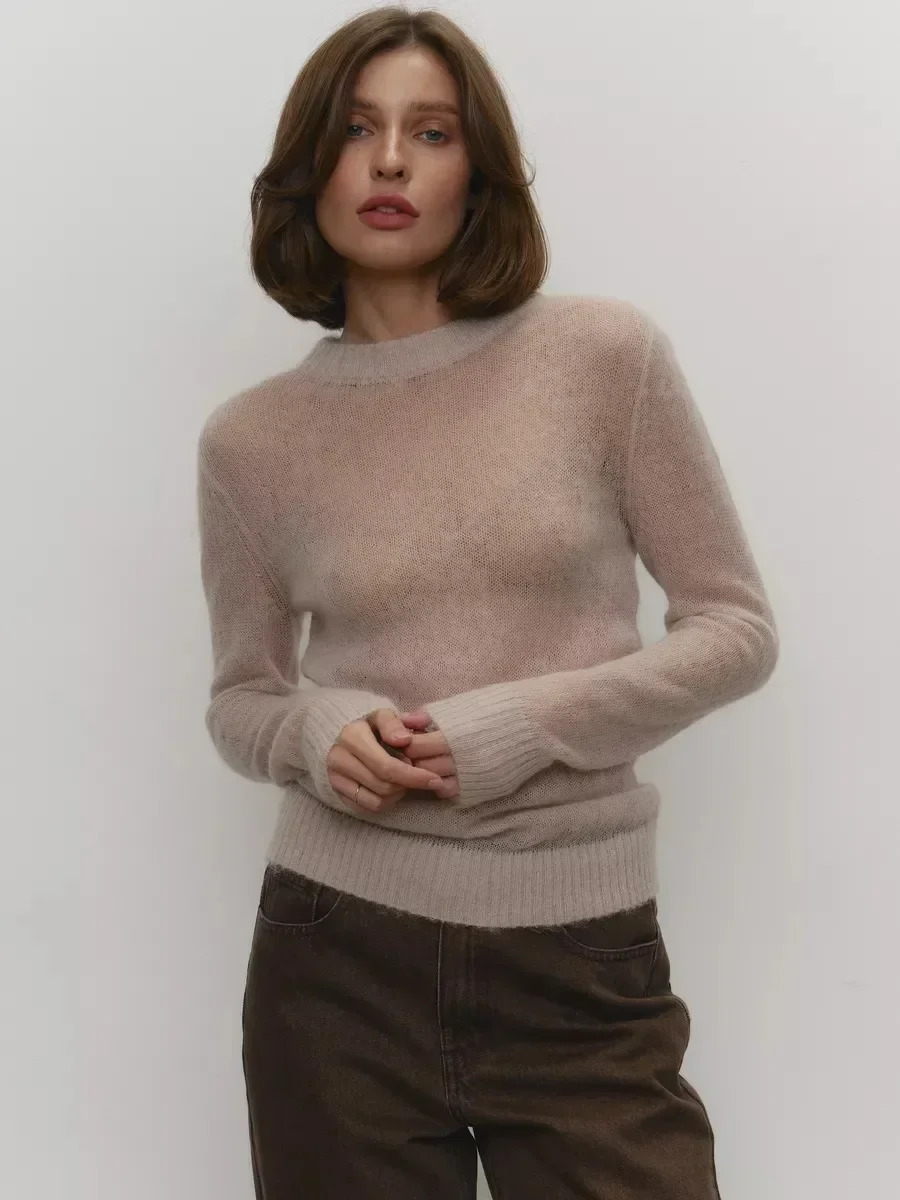 Wolfeel Summer Autumn Elegant Slim Fit Sweater Women's Jumpers Casual Chic Round Neck Long Sleeved Fashion Loose Pullovers 260923