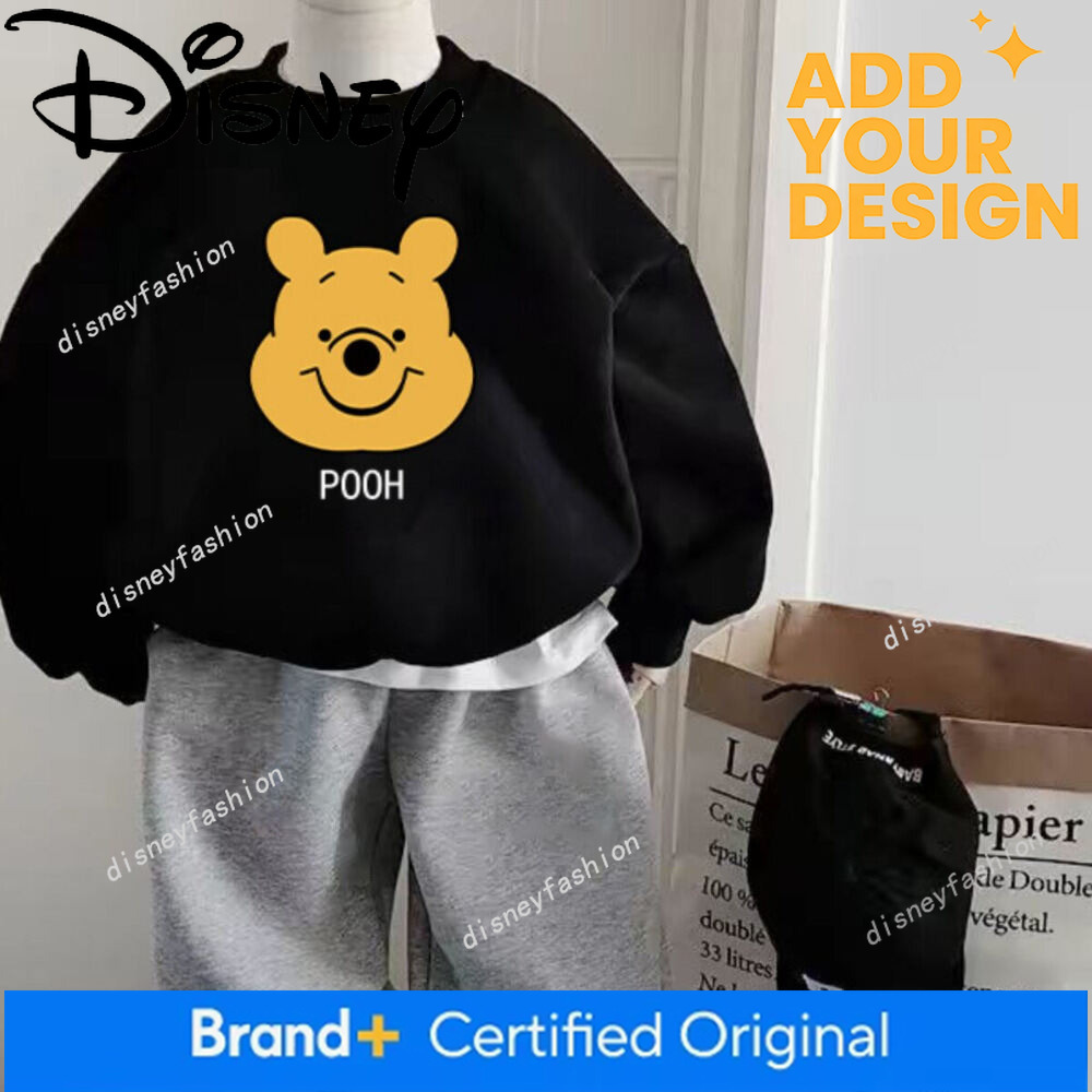 Children's Winnie the Pooh Stylish Sweatshirt Boys, 2026 Winter New Style, Boys' Fleece-Lined Base Shirt, Loose Top for Spring and Autumn
