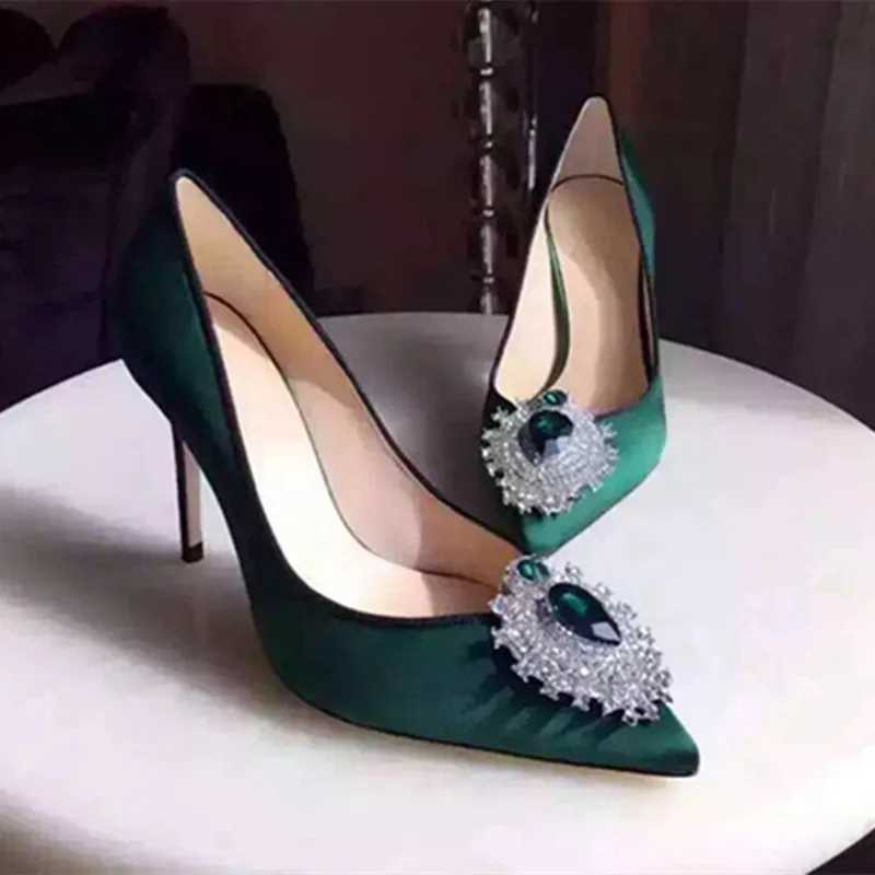 Diamd Luxury Dress Crystal Shoes Satin Wen Pumps Elegant Pointed toe Stiletto High h Spring Autumn Fi Wedding Banquet Shoes J260922