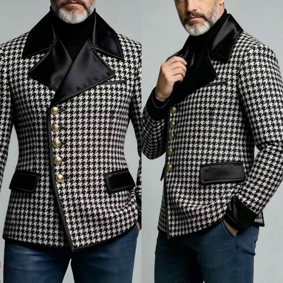 Elegant Houndstooth Mens Suits 1 Pieces Jacket Single Breasted Formal Occasion Autumn Winter Outdoor Warm Wear Customized