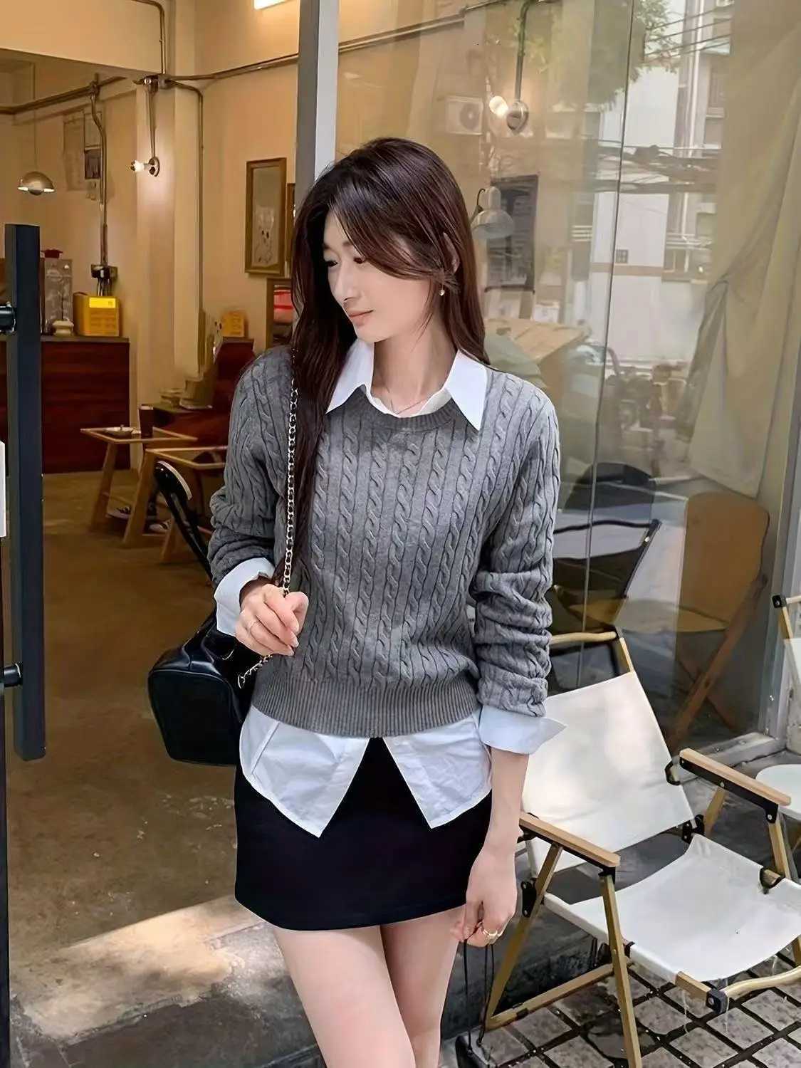 Women's Sweaters Autumn Winter Women's Long Sleeve Knitted Sweater Casual Round-neck Sweater Twist Casual Style Fashionable Slimming Top H