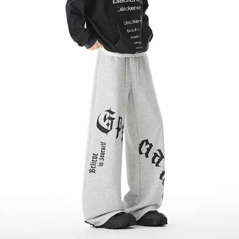 Autumn Men's Goth Letter Printed Baggy Straight Leg Trousers Hip Hop Fashion Cotton Sports Pants Y2K Vintage Pantnes Hombre S260923MQDZ