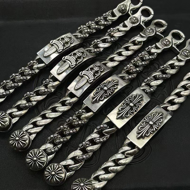 Crow Heart Punk Cross Full Flower Domineering Vintage Sword Hip Hop Rock Fashion Thick Bracelet Men's Style