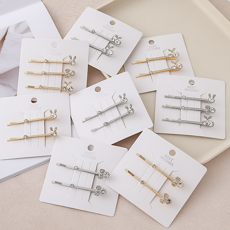Korean-style new crystal bunny ear simple side clip accessory for women trendy hair clip