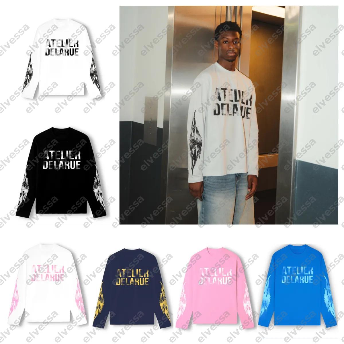 Mens T-Shirts Fashion Casual Y2K Harajuku Retro Niche Long Sleeve Flame Print Letter Flame Tops Comfortable Streetwear Hip-hop Youth Unisex Oversize