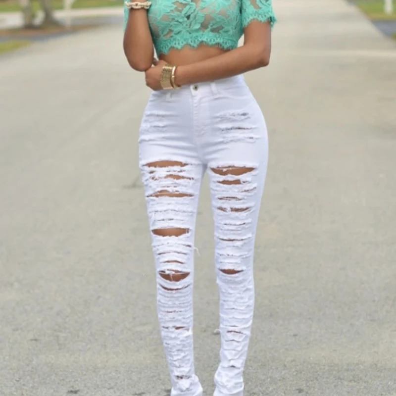 ner Denim Women High Waist Ripped Jeans for Women Skinny Black White Jeans Woman Elastic Slim Jean Female Femme 260922