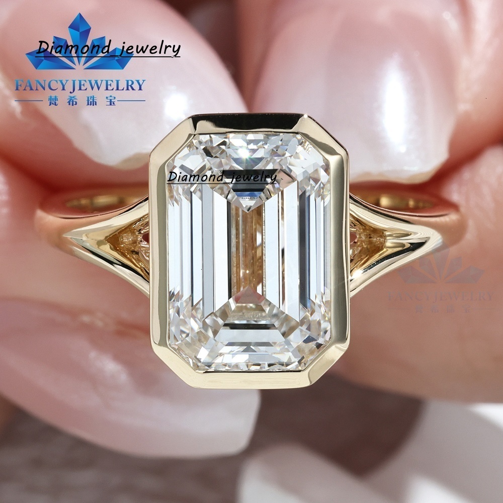 IGI Certificate Emerald Cut Lab Grown Diamond Ring 14K Solid Gold Wedding Band Bezel Setting Jewelry for Women Anniversary Party