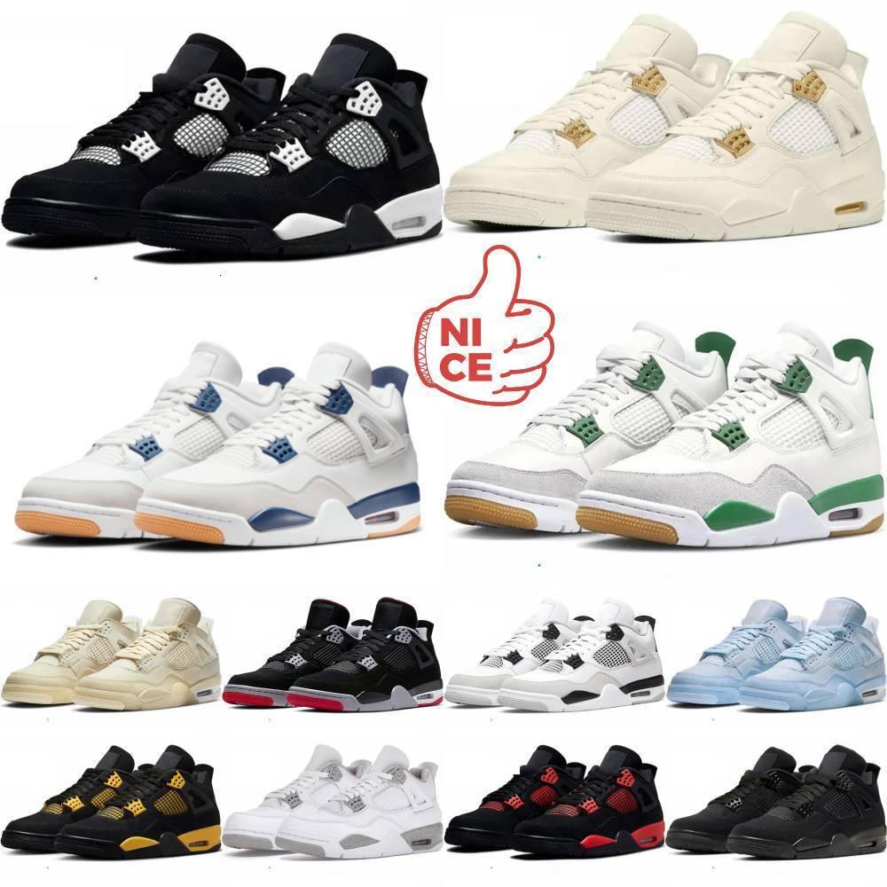 4 4S Basketball Sports Shoes Mens Navy Military Blue Black Cat Sail Red Wet Cement Thunder White Outdoor Athletic Kicks Trainers Women Pine Green Wh