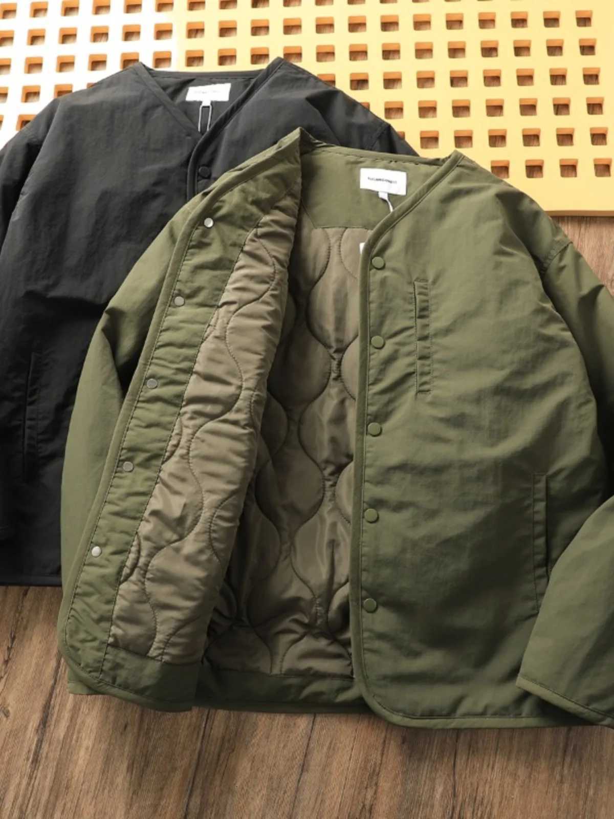 Down Parkas American Retro Men's Workwear Collarless Jacket Men's Autumn Winter New Style Simple Trendy Brand Cotton Clothes Loose Fit Zip