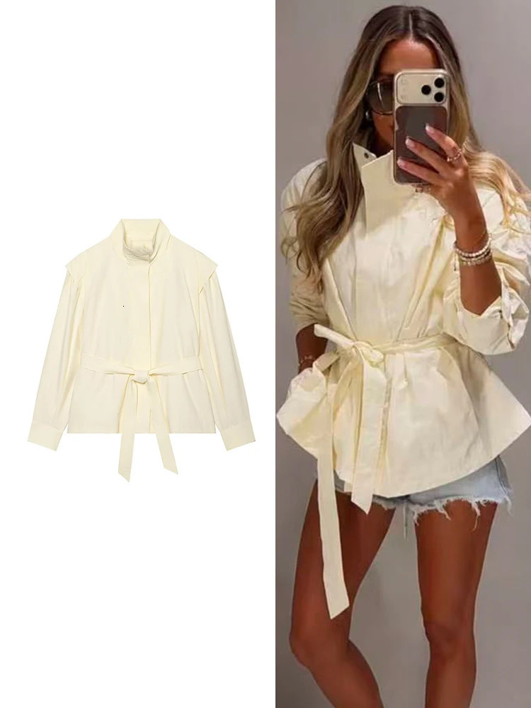TFMLN Women Stand Collar Short Coat Casual Zip Belt Oversized Solid Color Jacket Spring Autumn Commute Chic Outfits 260922