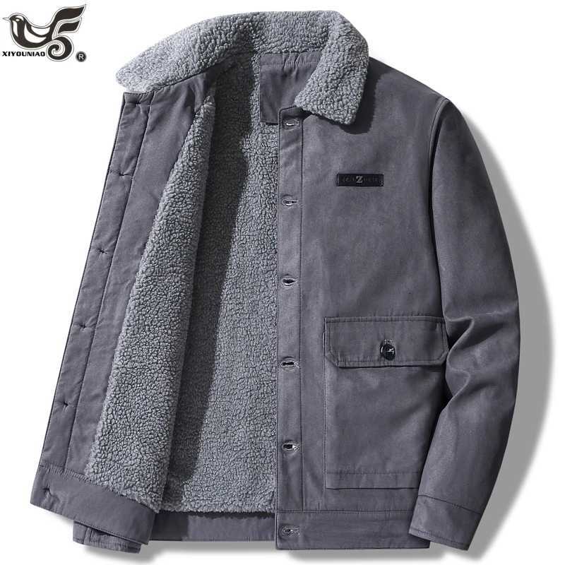 Men's Parkas Men's Suede Down Jacket Autumn Retro Bomber Jacket Fashion Vintage Winter Fleece Jacket Men Parkas Outerwear Thick Warm Coat