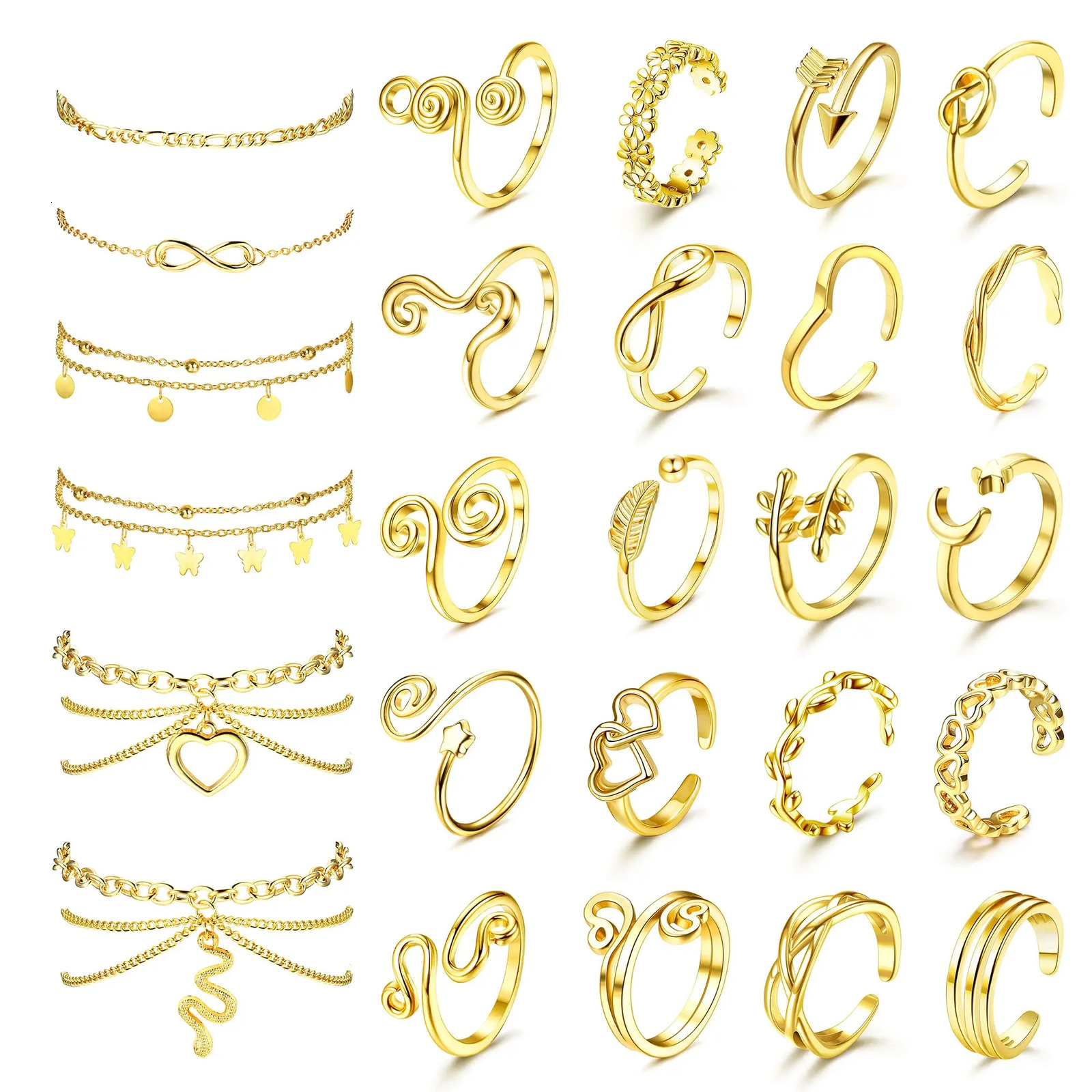 Bobisty Toe Rings Ankle Bracelets for Women Gold Plated Anklet Toe Rings Open Tail Ring Adjustable Beach Foot Jewelry for Summer 260922