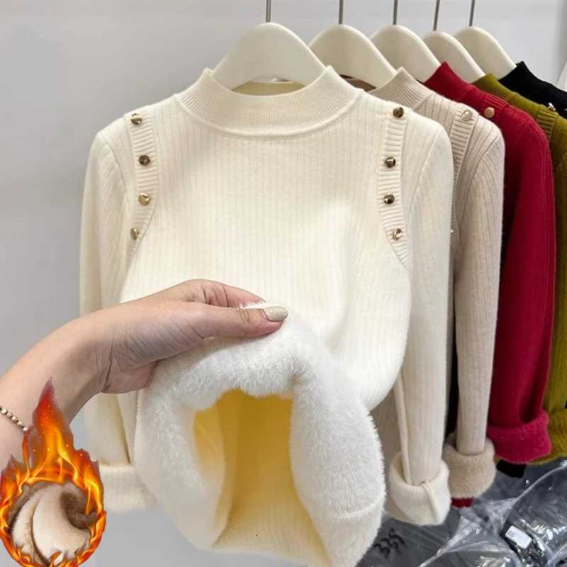 Women's Sweaters AOSSVIAO Button Turtleneck Knitted Sweater Women Pullovers Autumn Winter 2026 Basic Women Fleece lined Thickened Warm Sweaters