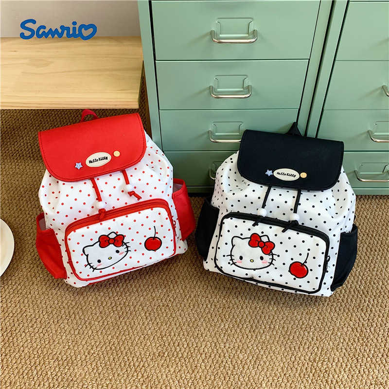 Sanrio Backpacks Korean-style red polka dot school bag with cute cartoon kitten casual cartoon flip-back backpack L260923MMRN
