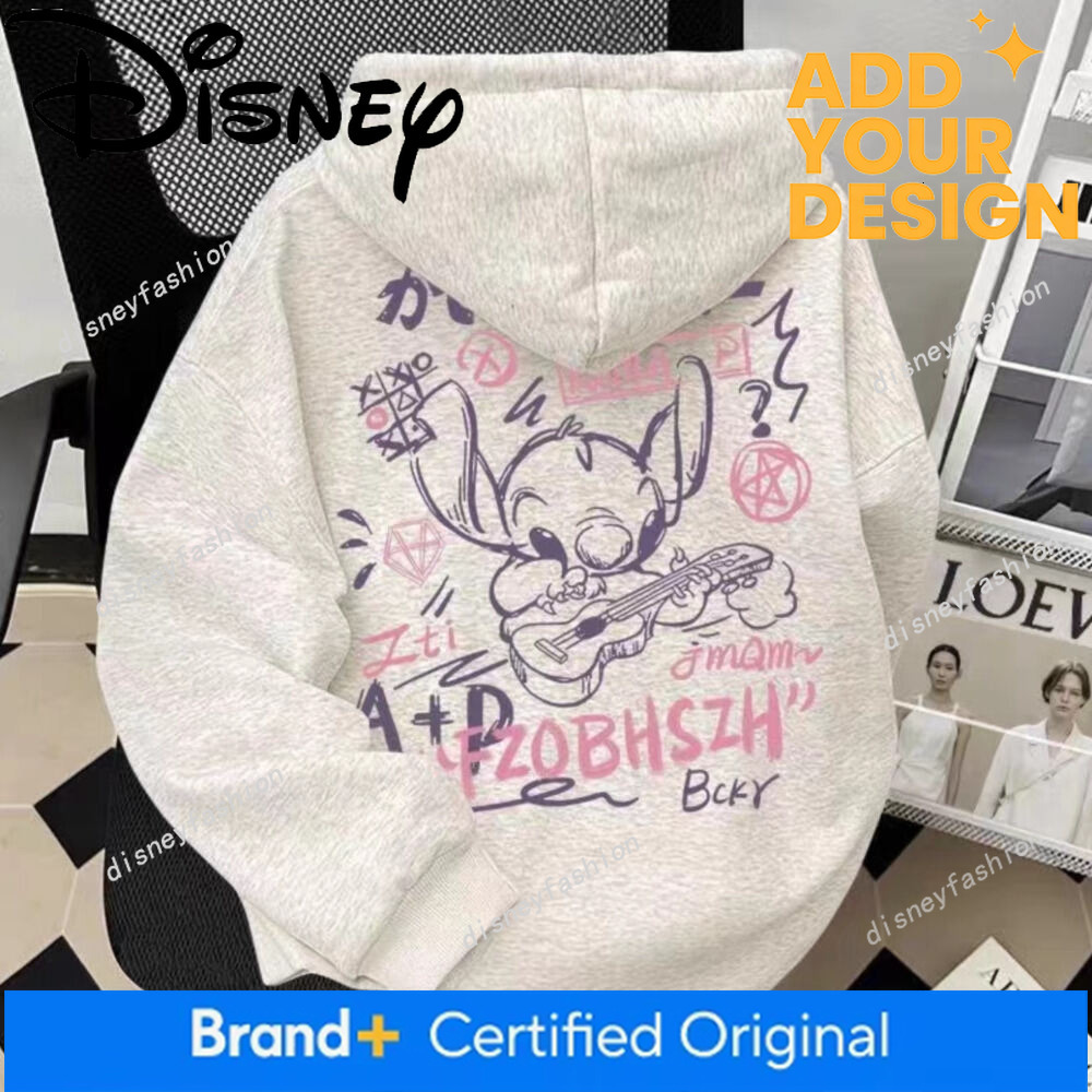 Silver Fox Velvet American-Style Casual Cute Stitch Print Hooded Sweatshirt Couple's Style Ins Trendy Brand Autumn and Winter Top for Men 0d