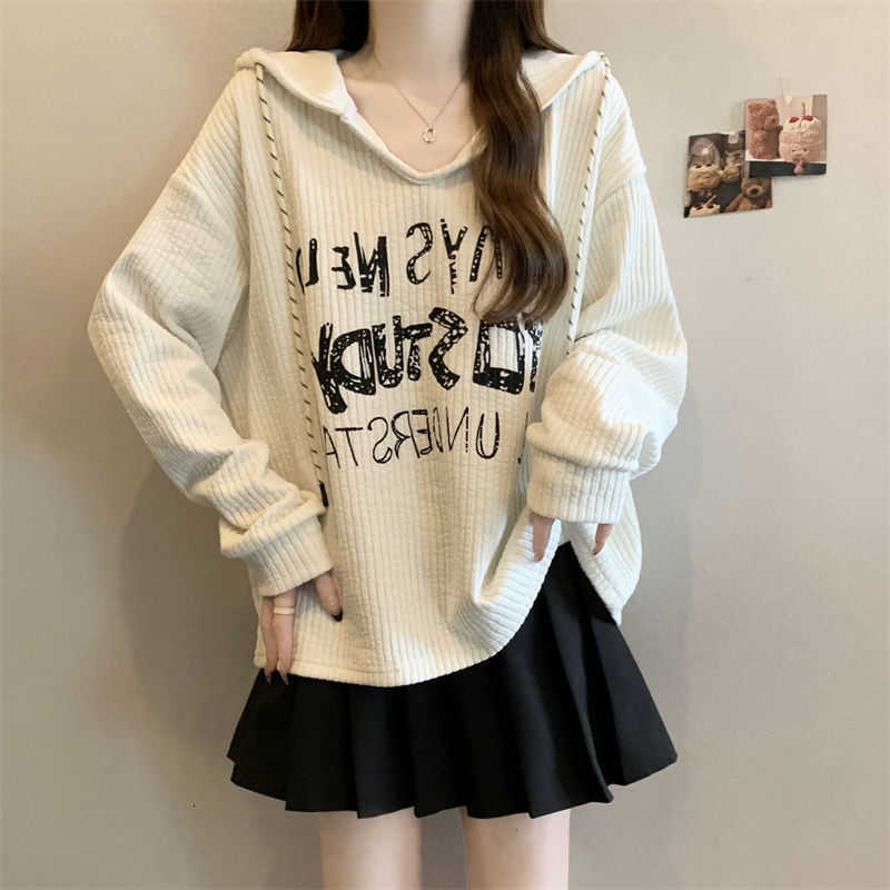 Women's Hoodies Sweatshirts Large size women's clothing spring and autumn new loose and thin letter versatile hooded long-sleeved T-shirt