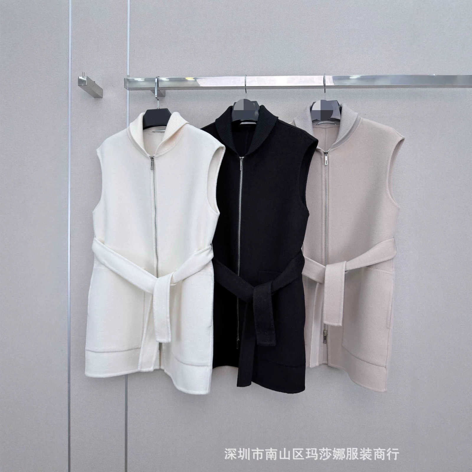 designer Women's Wool & Blends Early Autumn New Women's Light Luxury Socialite Double-Sided Wool Cashmere Hepburn Style Belted Coat Vest M