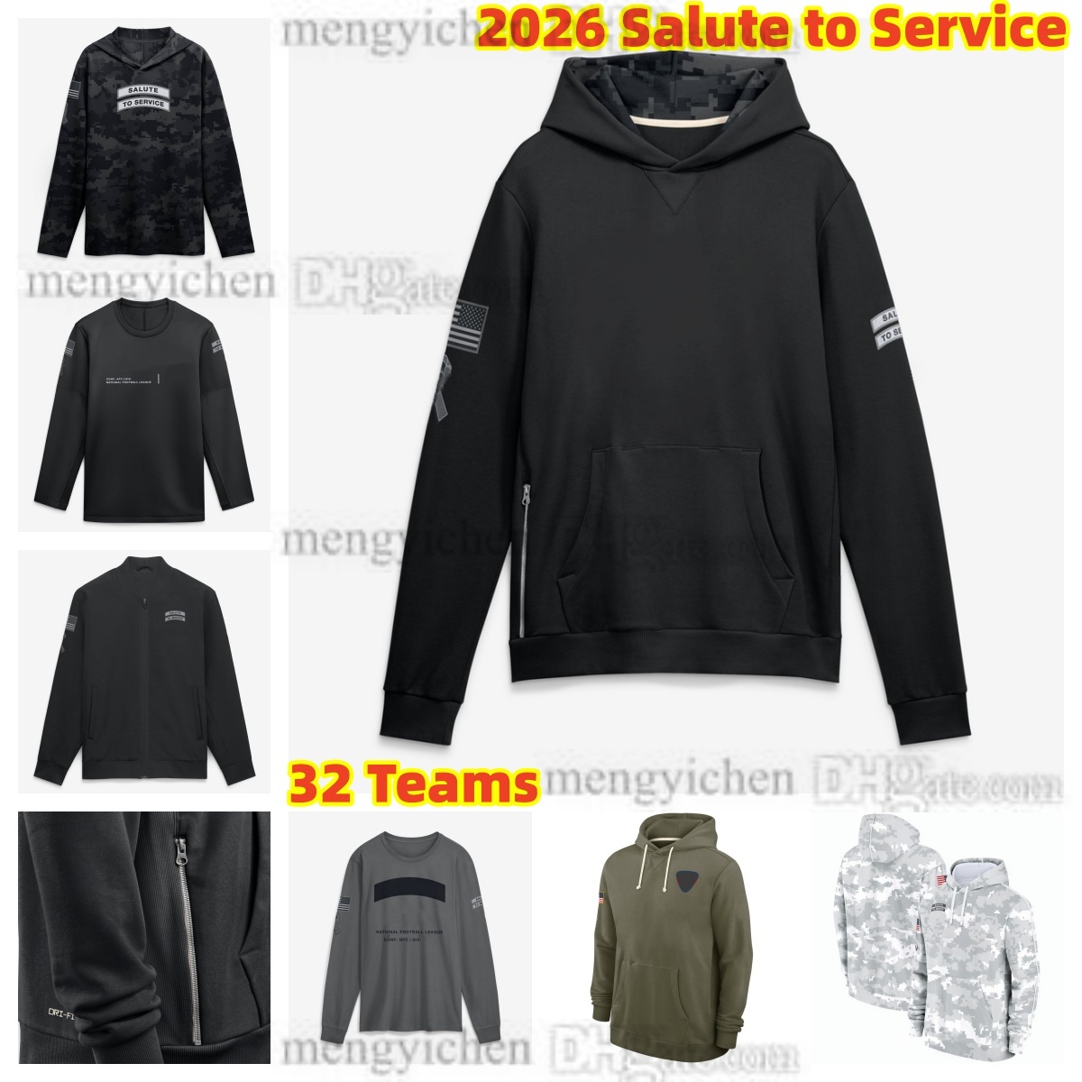 Hommes S-4XL Black Camo 2026 Salute to Service Sweat à capuche Maillots de football 2020 2021 2022 2023 2024 2025 Pulls à capuche à manches longu