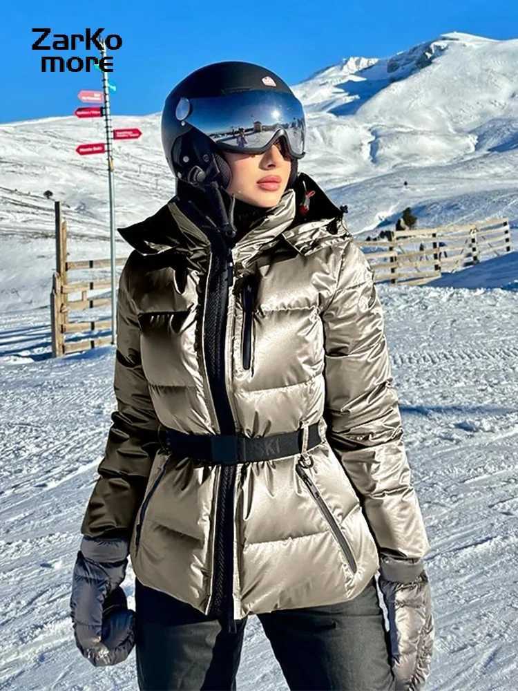 Winter Hooded Down Jackets Women With Belt Warm Thick Long Slve Stand Collar Parkas Padded Coats 2025 Lady Sports Ski Outdoor M260922