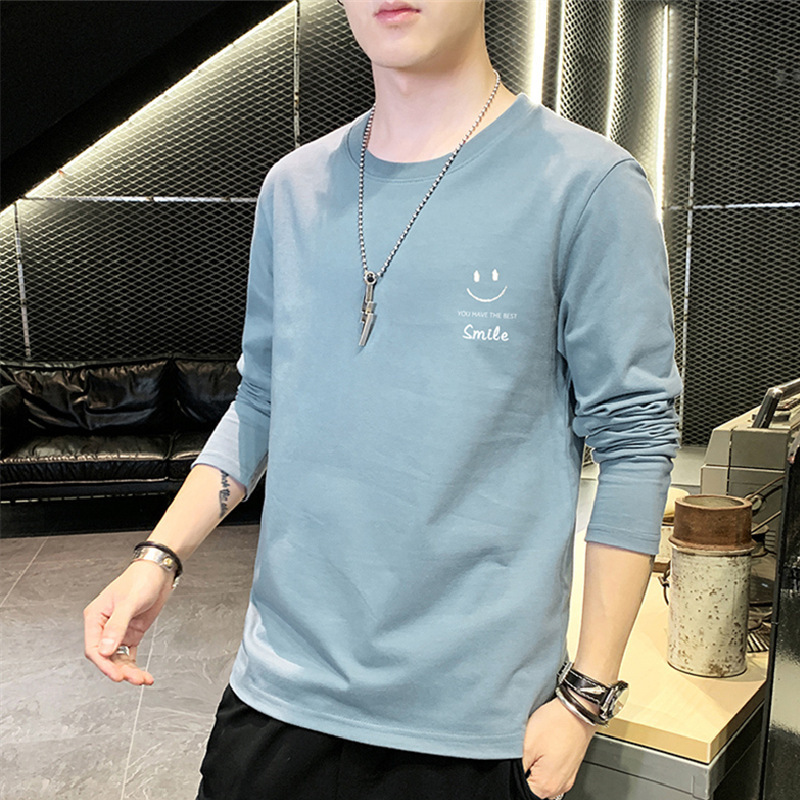 Men's long-sleeved T-shirt, lightweight spring top, men's autumn undershirt, trendy and simple casual inner layer with a printed design