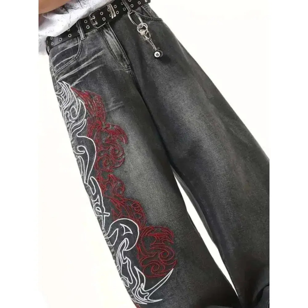 Men trousers Jeans Y2k High Street Dark Fashion Gothic Unisex Jeans American Harajuku Baggy Straight Hip Hop Rock Trend Wide Pants Denim Pants a8e