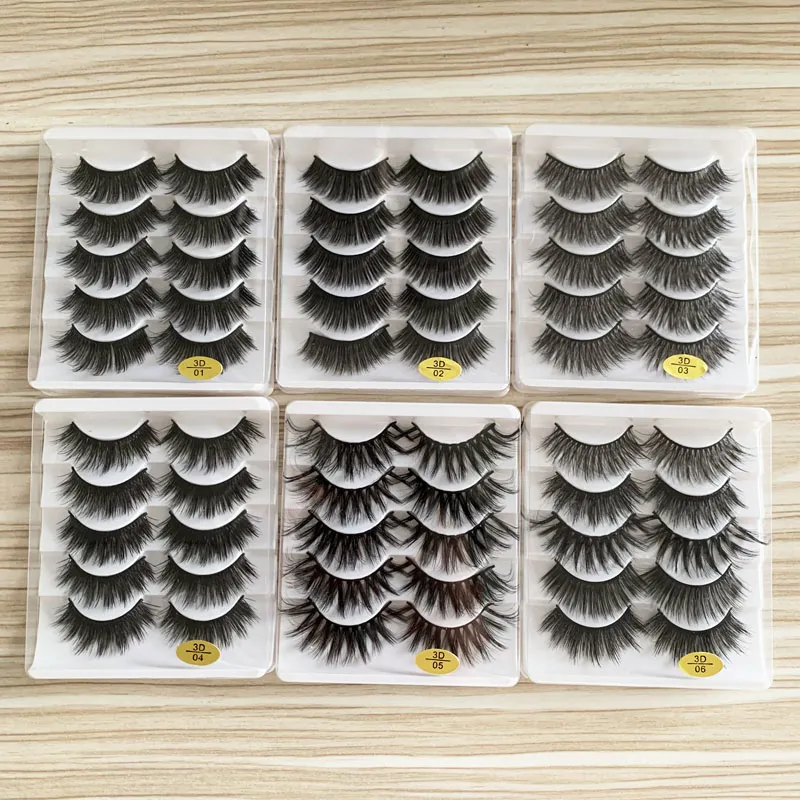 3D Mink eyelash False Eyelashes Set 5 Pairs Dramatic Soft Natural Thick Fake Eyelash Extension Cross Faux Eyelashes Makeup