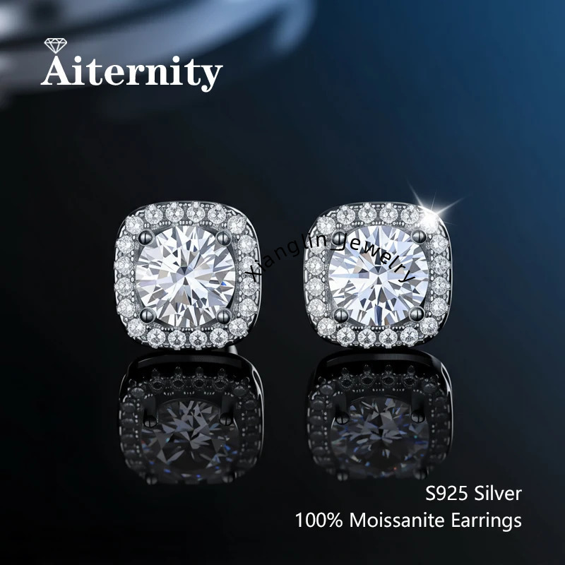 D VVS1 Pass Diamond Tester Pen Moissanite Stud Earrings For Women 100% Real 925 Sterling Silver With 2 Certificates Moissanita
