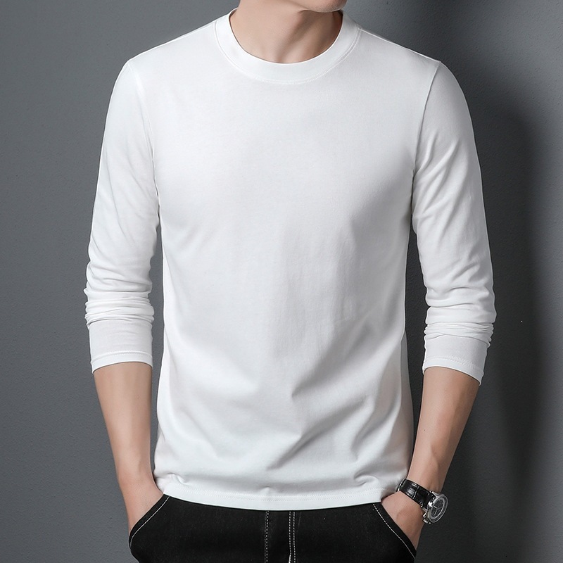 Men's long-sleeved T-shirt spring and autumn, simple solid color, versatile base layer, all-cotton, suitable for wearing alone or as an inner l