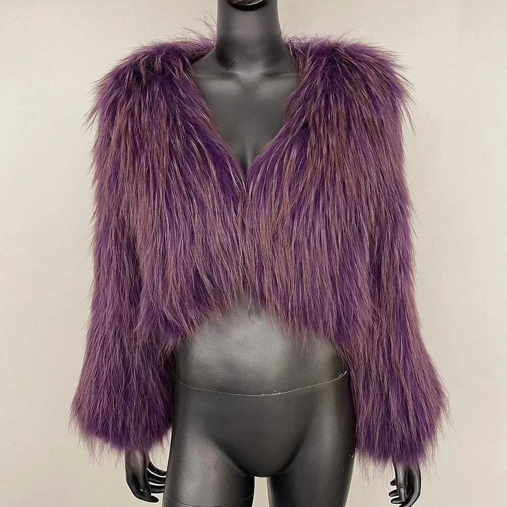 Natural Raccoon Fur Jacket V-neck Warm 2025 Autumn Winter New Thickened Double-sided Fur Coat Women's Short European Women M260922