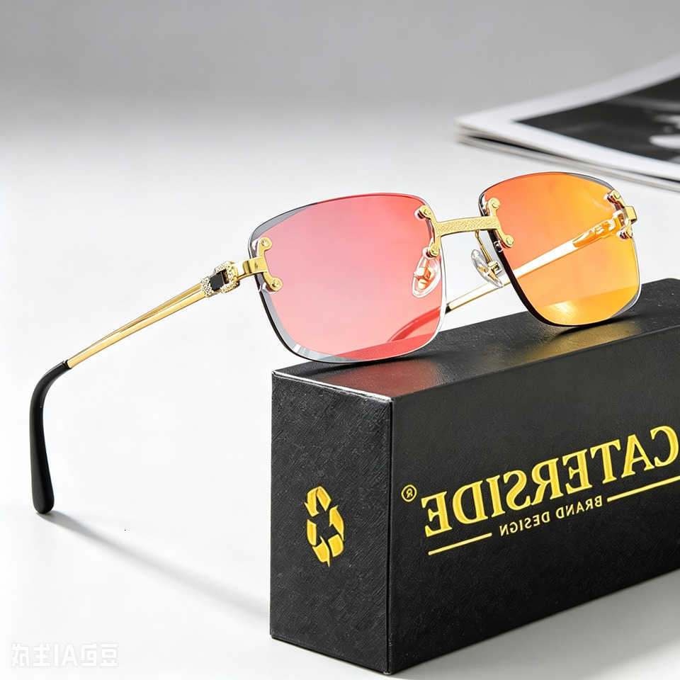 CATERSIDE Punk Sunglasses Rectangle Sunglasses Men Women Luxury Designer Rimless Gradient Lens Metal Sun Glasses For Men Sports 2024 UV400T260923