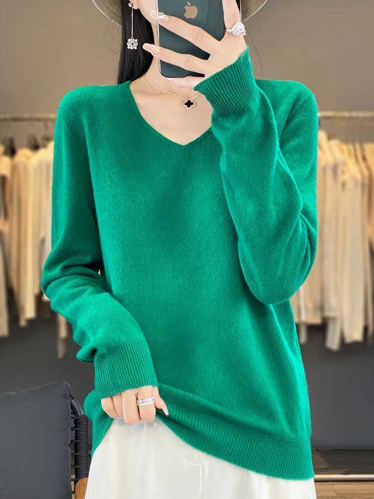 Women's Sweaters New Women's V-neck First-line Ready-To-Wear Sweater Long Sleeve Jumper Loose Fashion Comfortable Solid Color Sweater-ZD04