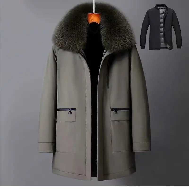 Men's Down Parkas Luxury High Quality Men's Mid-Length Down Jacket Parka Winter Coat Thicken Warm White Duck Down Plus Size Down Jacket Me