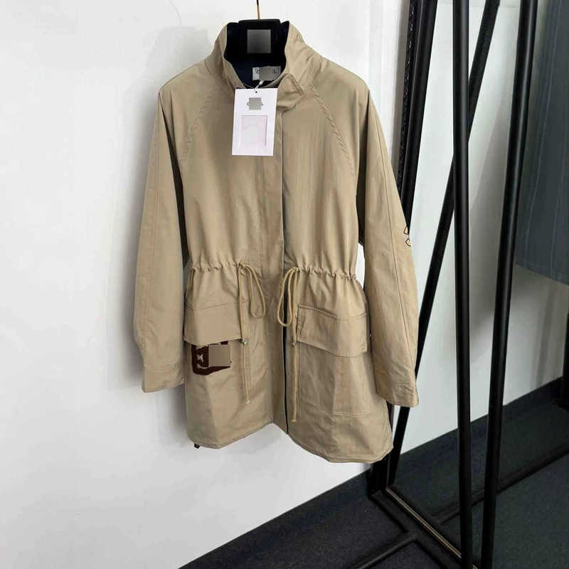 designer Women's Trench Coats Stylish tweed-style, flocked waist, drawstring waist, reversible, stand-up collar, long-sleeved, mid-length trenc