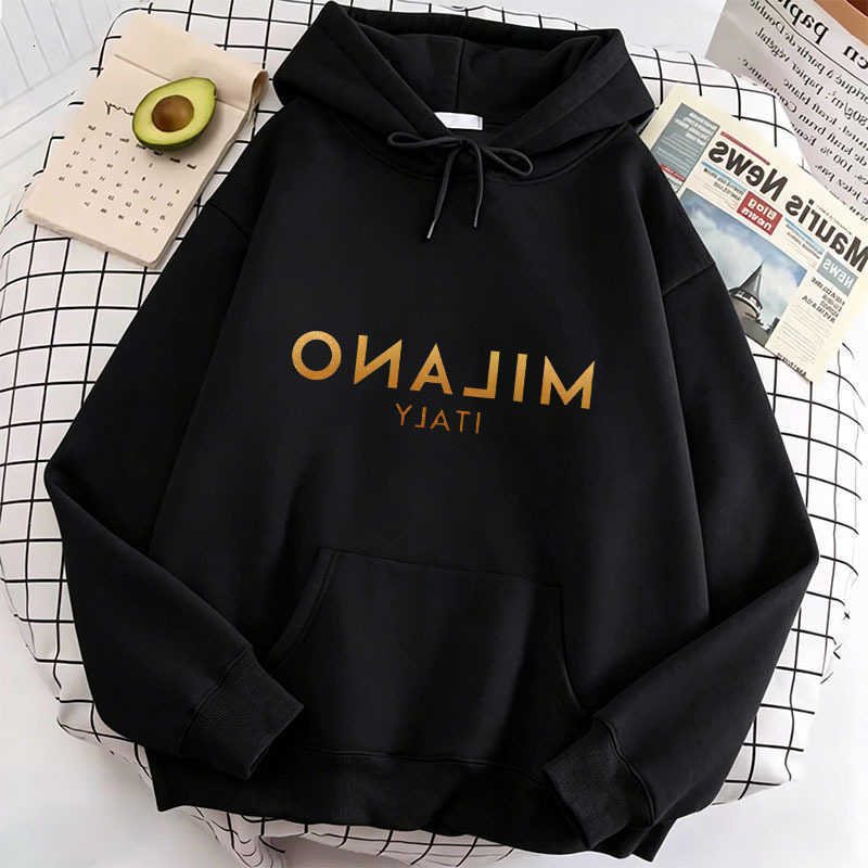 Trendy Women's Casual Hoodies Sweatshirts Milano Italia Letter Print Hoodies Casual Hoodies Sweatshirts Men Women Tops Pullovers Hoodie Sweatsh