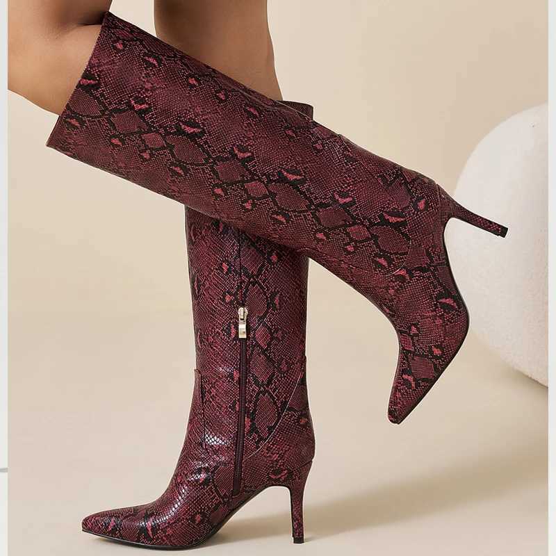 Designer Sexy Street Boots Eilyken Serpentine Thin Heels Knee High Boots Women Pointed Toe Ladies Party Shoes Autumn Winter Long Botas Mujer J260922