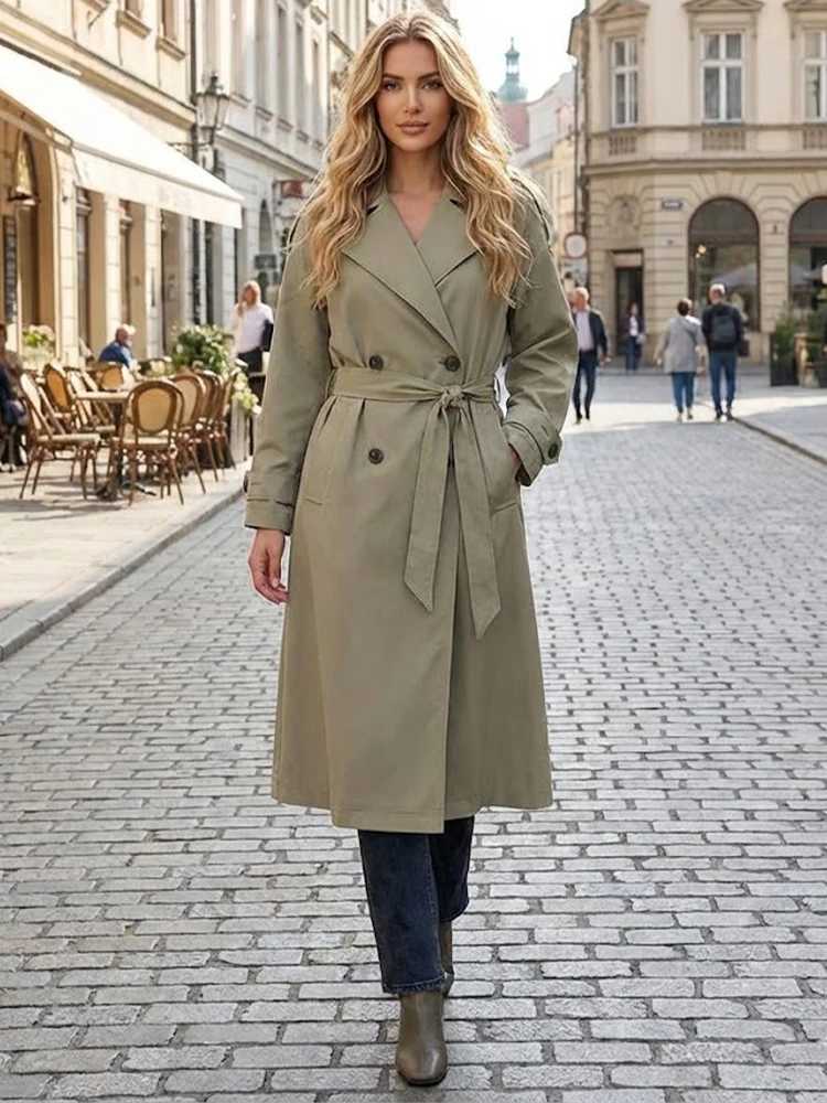 Fashion Willshela With Women Belt Solid Double Breasted Trench Vintage Lapel Neck Long Slves Female Chic Lady Outfits M260922