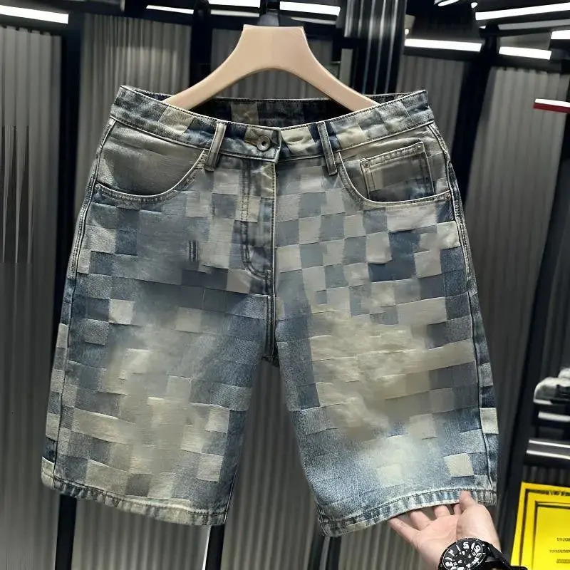 Men Jeans 2026 Summer New Men's Jeans Shorts Unique Design Printed Washed And Scratched trousers High Street Trendy Five Pocket Pants Little De