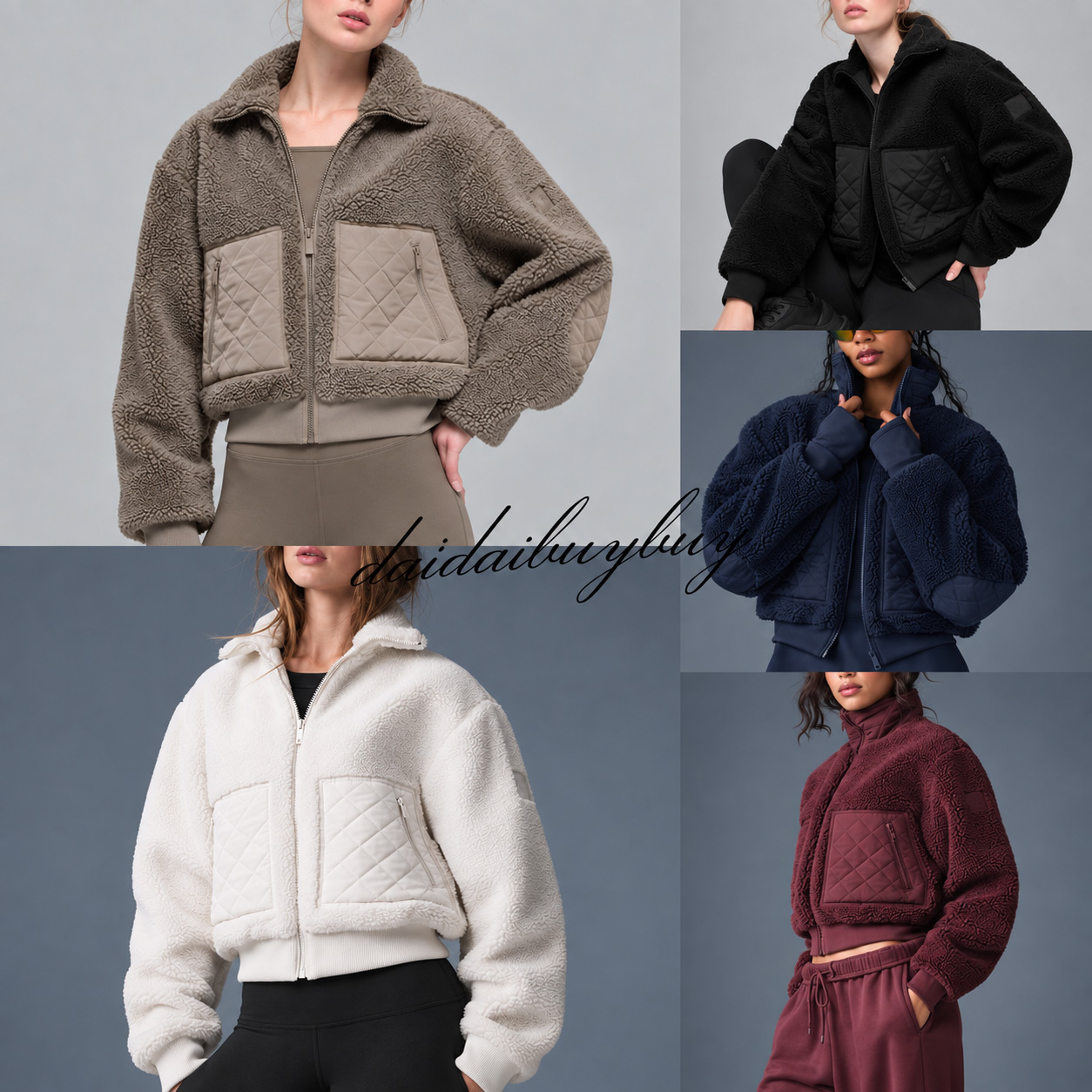 26 top Designer Womens alolynessities Jacket Brown Lamhair Hooded Coat Lamb Wool Zipper Coat Hooded Yoga Clothes Women's Winter Short Padded Wa