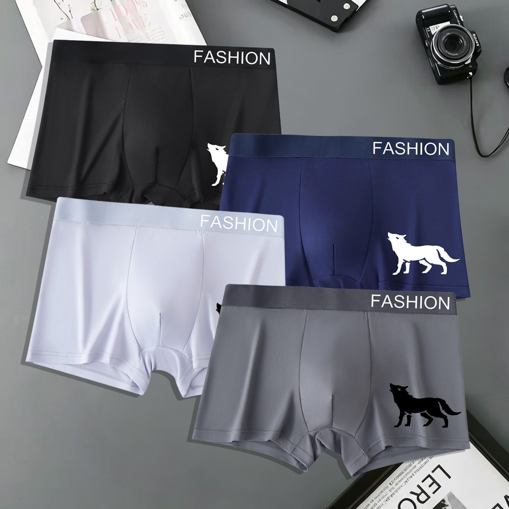 New Men's Printed Boxers Breathable and Comfortable Boxers Trendy Simple Solid Color Boys Shorts