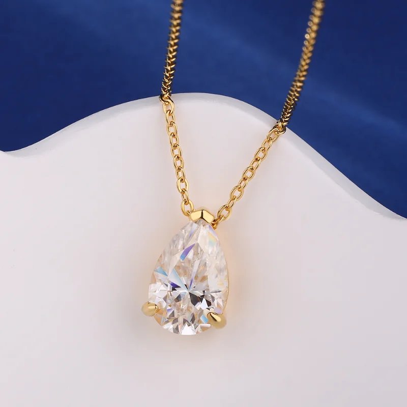 VVS1 Moissanite Pear Cut Pendant Necklace 18k Gold Plated S925 Silver Fine Jewelry