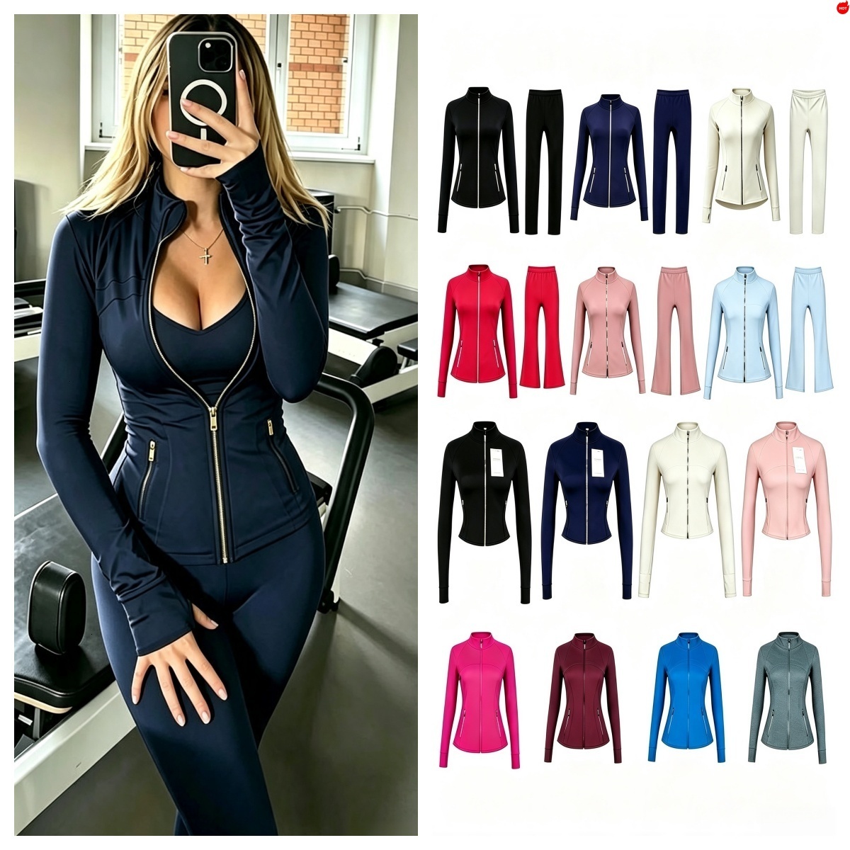 10A Cropped Full Length Gold Zip Jacket Sets Yoga Shorts Leggings Workout Sets Gym Clothing Sports Fitness Jacket Pant Set Outdoor Recreation Women