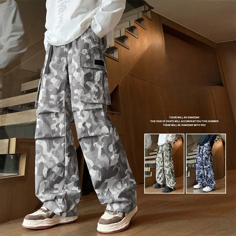 Mens Cargo Pants MultiPockets Camouflage Work Trousers Autumn Lightweight Casual Workwear Sweatpants Outdoor Hiking Male 260922
