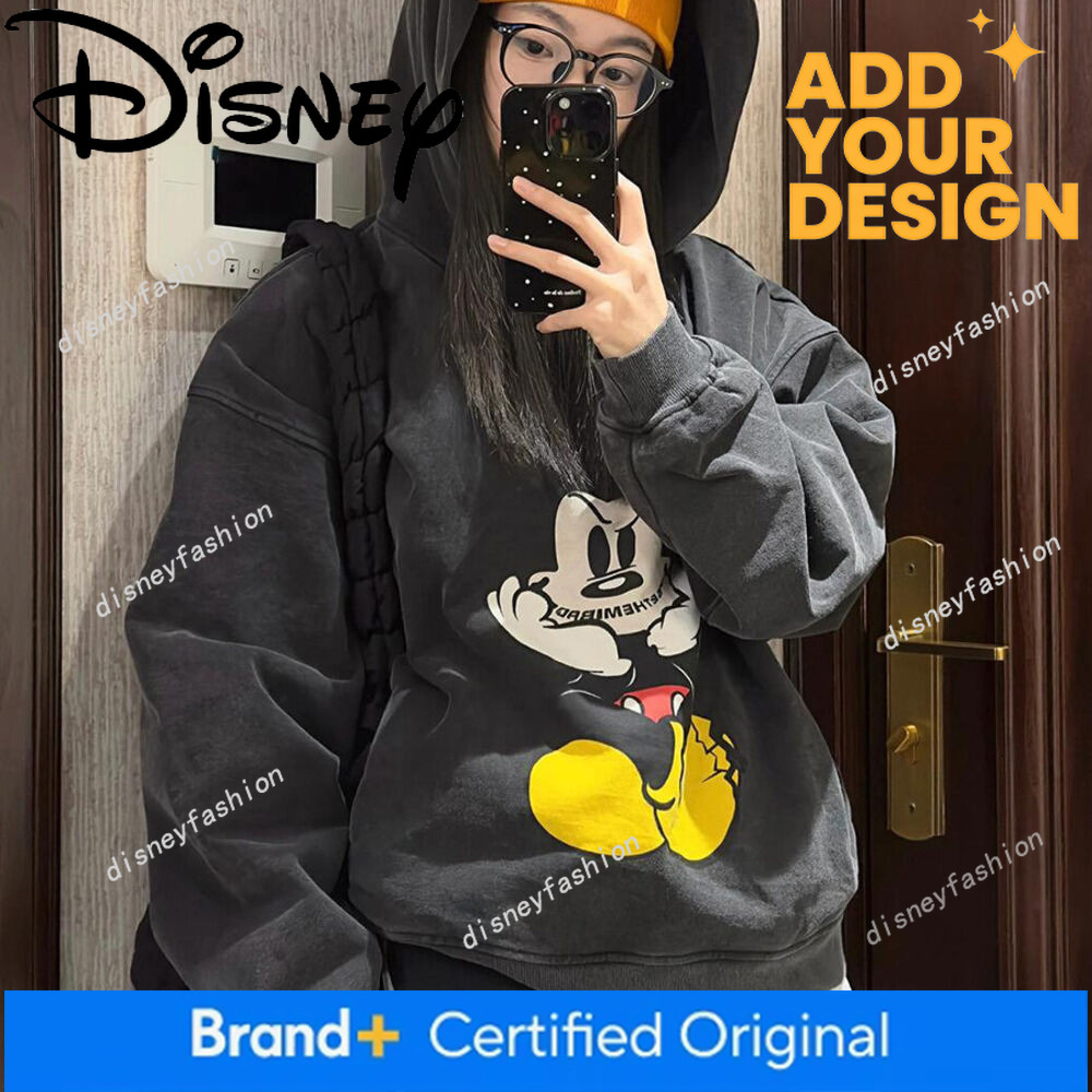 Sudadera con Capucha Lavada Vintage con Estampado de Mickey Mouse para Mujer, Chaqueta con Forro Polar de Otoño e Invierno, Top Suelto con Diseño Ún