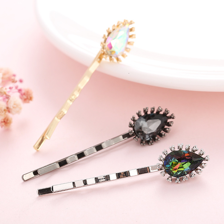 Fashion High End New Korean Style Trendy Versatile Water Drop Colorful Clips Crystal Single Clip Hair Ornaments for Women