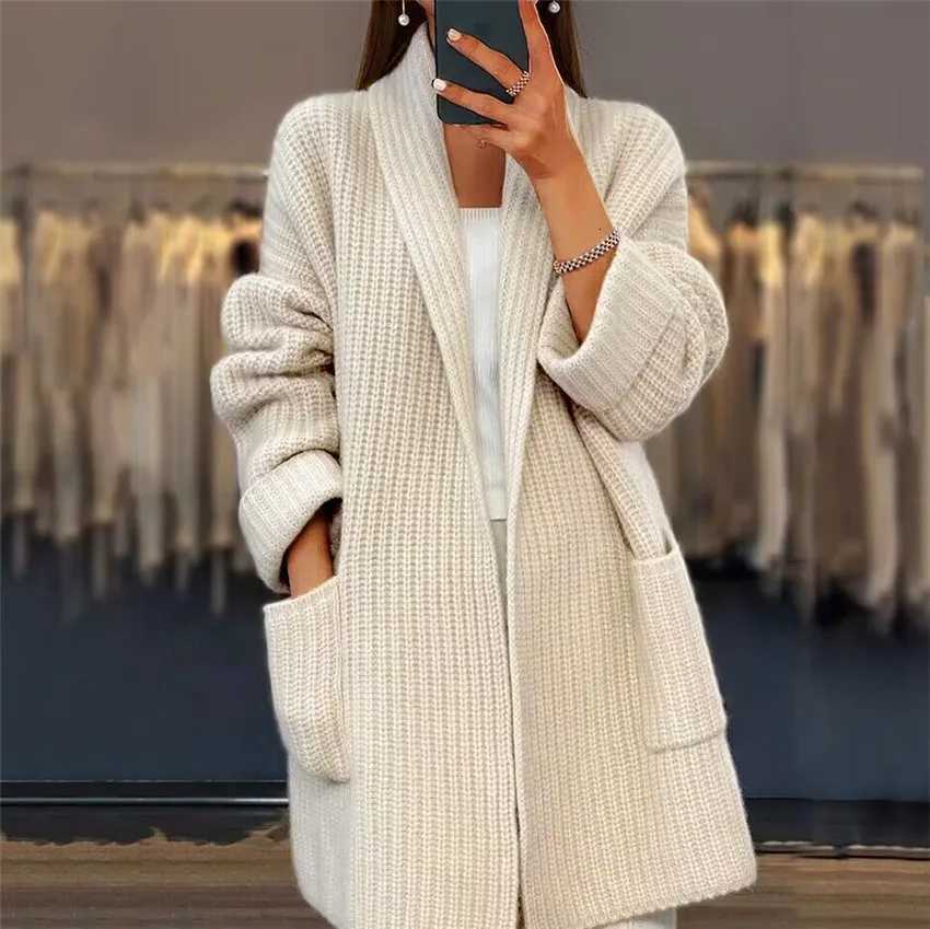 Women's Sweaters Sweater autumn and winter new women's clothing thick solid color V-neck knitted cardigan loose jacket H260923
